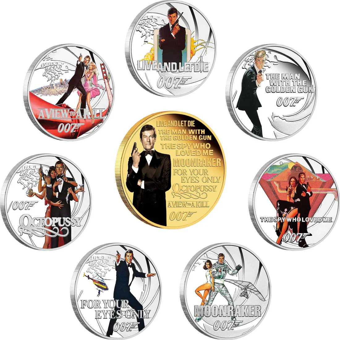 2024 James Bond 007 Roger Moore 8 Coin Silver Proof Collection - Image 2