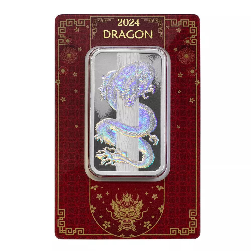 2024 PAMP Lunar Year of the Dragon Holographic 50 Gram Silver Bar