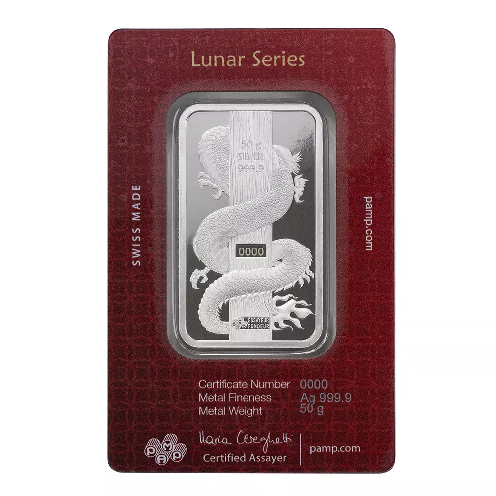 2024 PAMP Lunar Year of the Dragon Holographic 50 Gram Silver Bar - Image 2