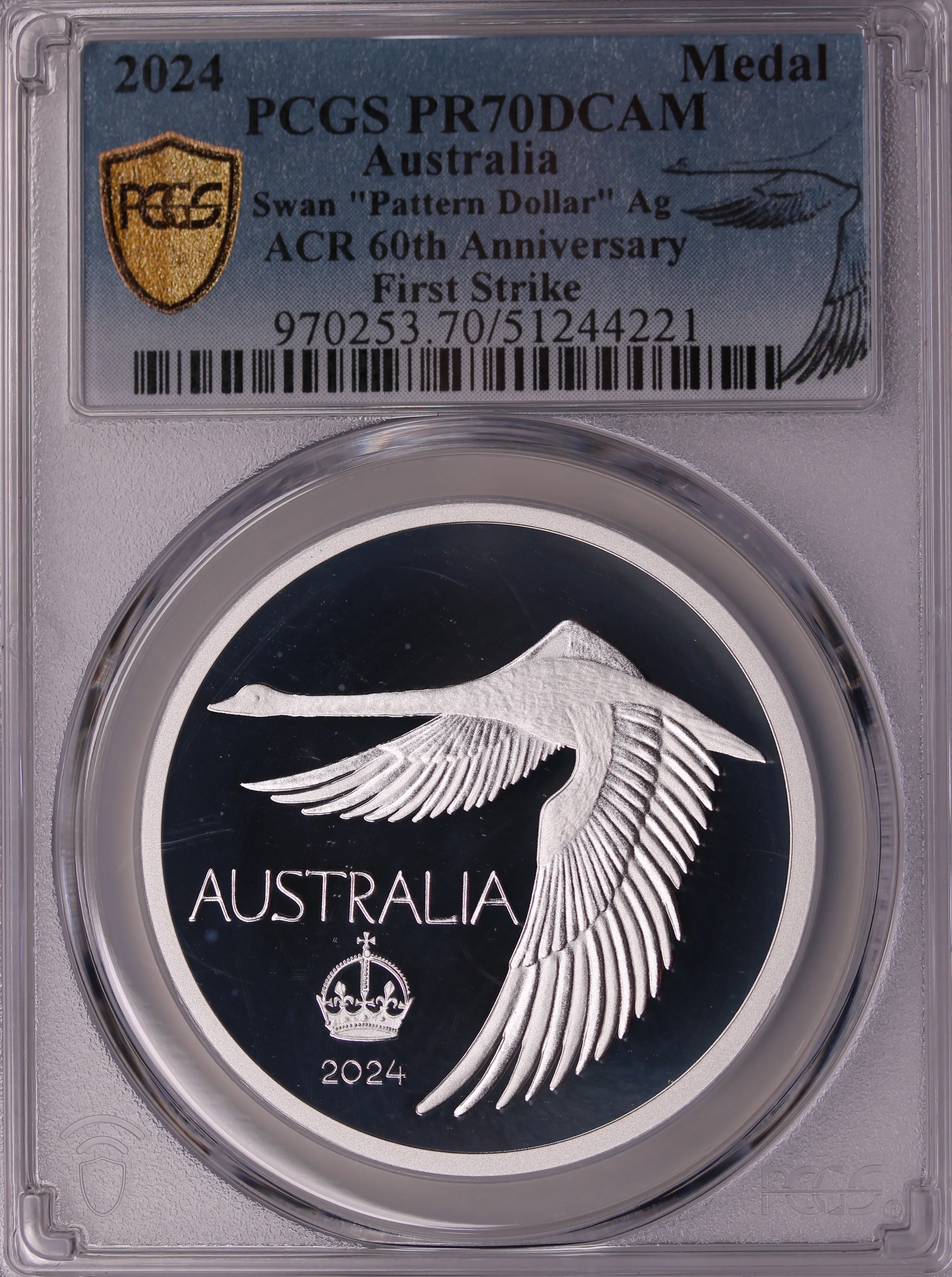 2024 Swan Dollar Pattern Crown – Silver Proof First Strike PR70 - Image 2