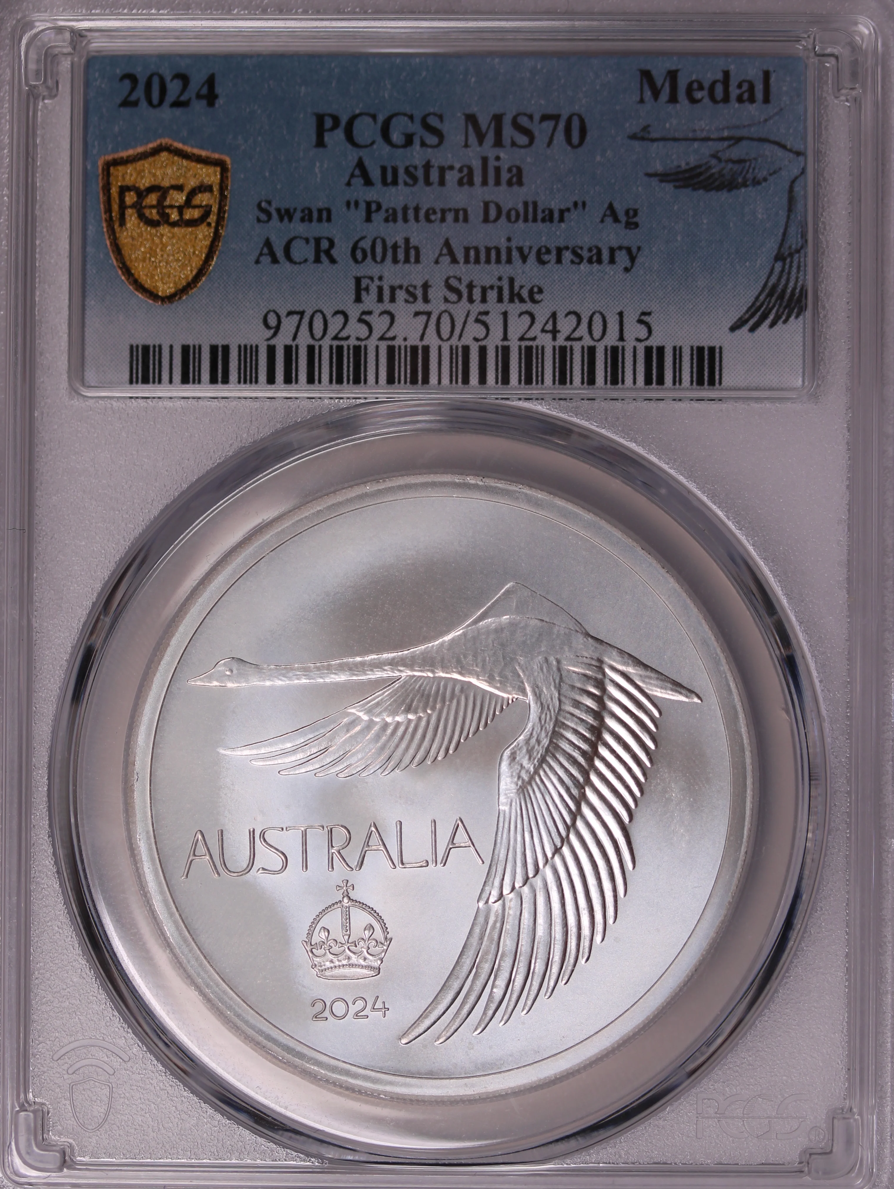 2024 Swan Dollar Pattern Crown – Silver Uncirculated First Strike MS70 - Image 2