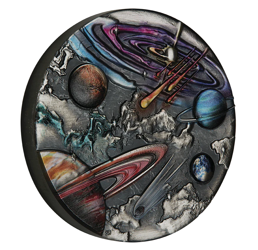 2024 Universe Starry Sky And Planets 5oz Silver Antiqued Coloured Coin