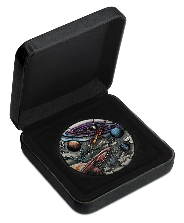 2024 Universe Starry Sky And Planets 5oz Silver Antiqued Coloured Coin - Image 3
