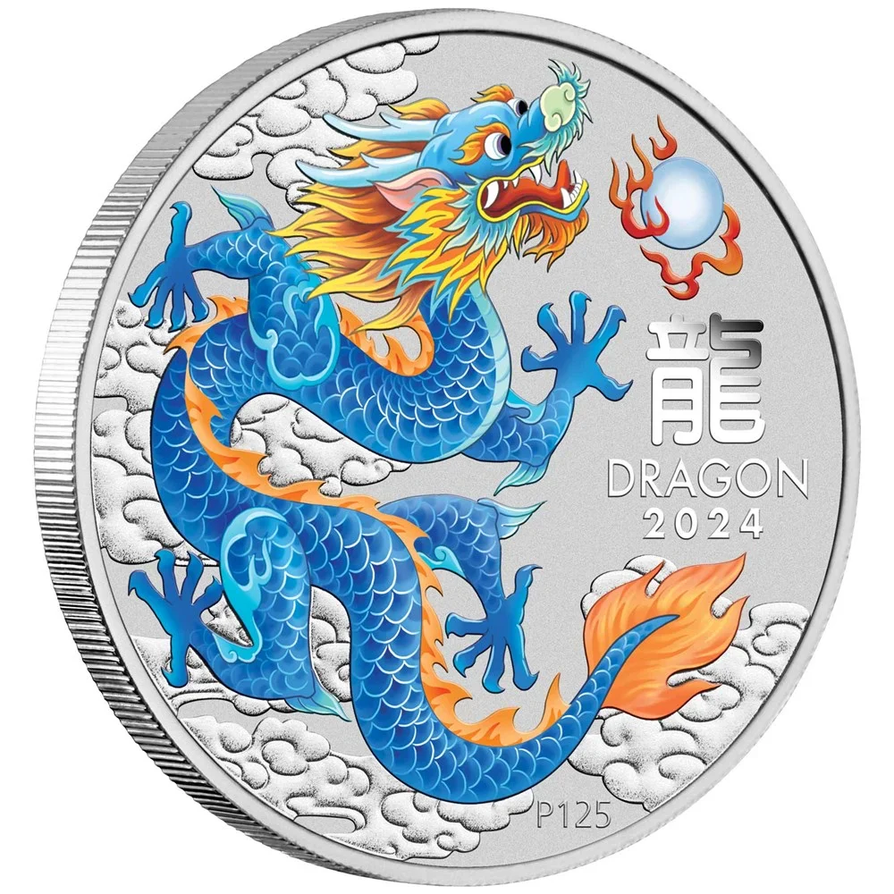2024 Year of the Dragon 1oz Silver Blue Coloured Coin in Card - Image 2
