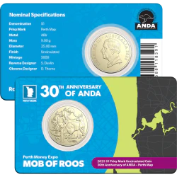 2025 $1 Mob of Roos with Perth Map Privy Mark Perth Money Expo ANDA Special