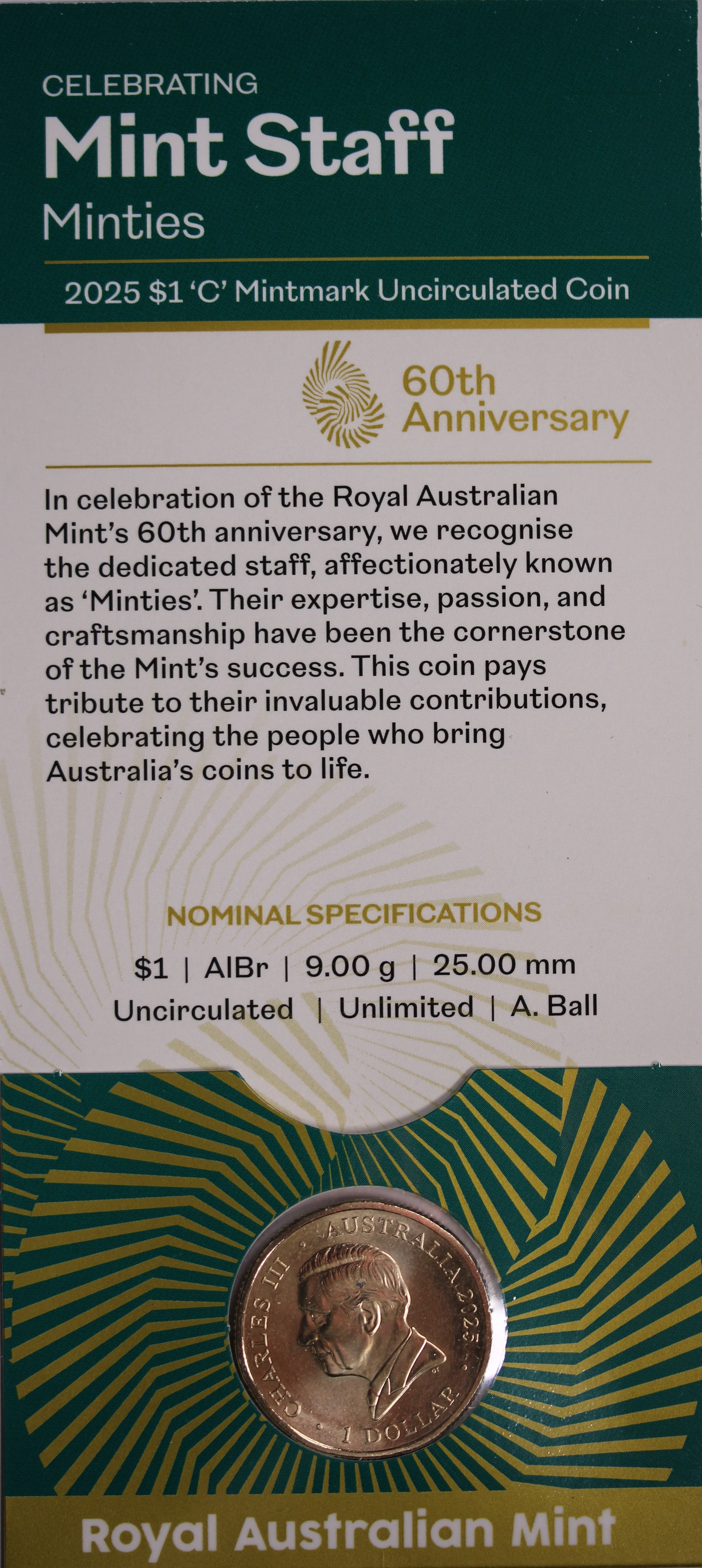 2025 $1 RAM 60th Anniversary Mint Staff Minties - 'C' Mintmark - Image 2