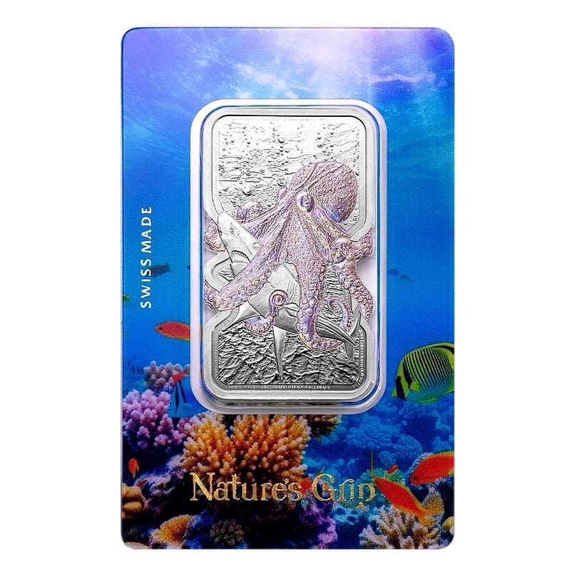 2025 PAMP $2 Nature’s Grip Giant Octopus 1oz Silver Bar In Assay Card