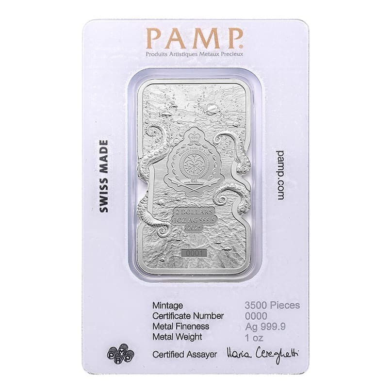 2025 PAMP $2 Nature’s Grip Giant Octopus 1oz Silver Bar In Assay Card - Image 4