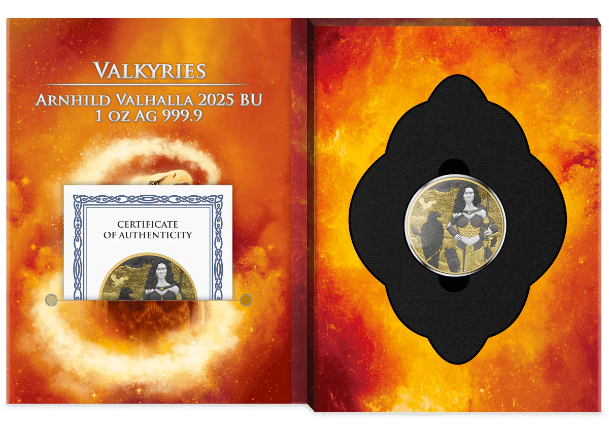 2025 5 Mark Valkyries: Arnhild Valhalla Germania Mint 1 oz Silver Coin - Image 4