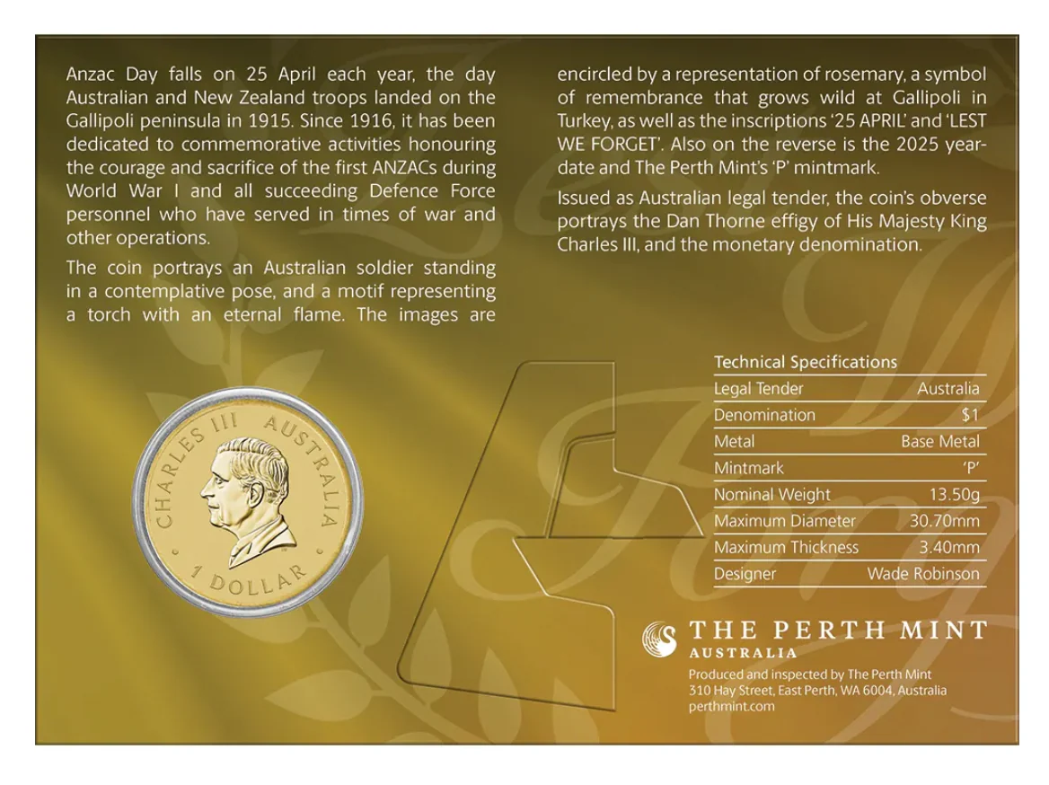 2025 ANZAC Day $1 Coin In Card - Image 2