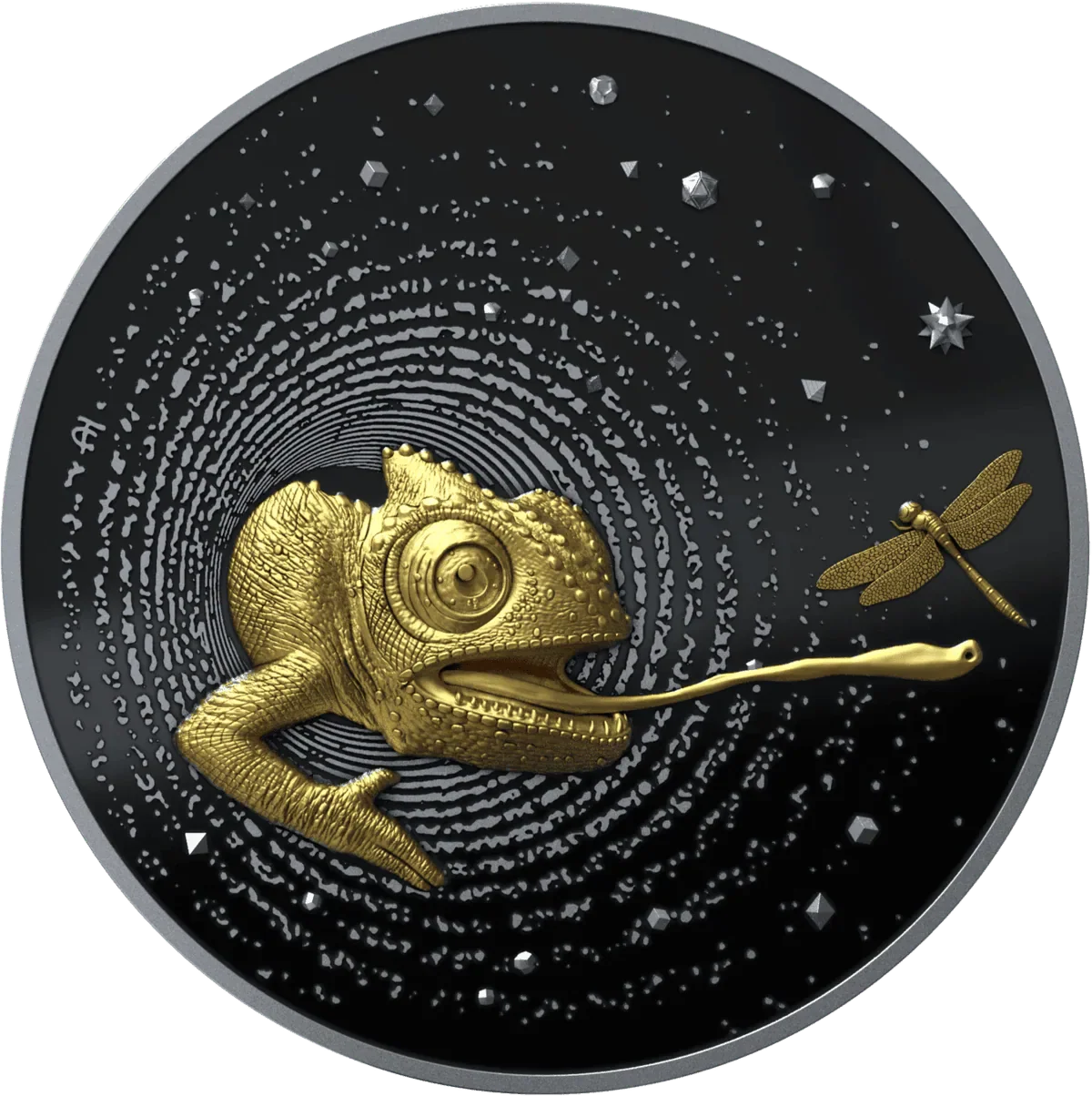 2025 Cameroon Herpeton Chameleon 1oz Silver Ruthenium Gilded Proof Coin