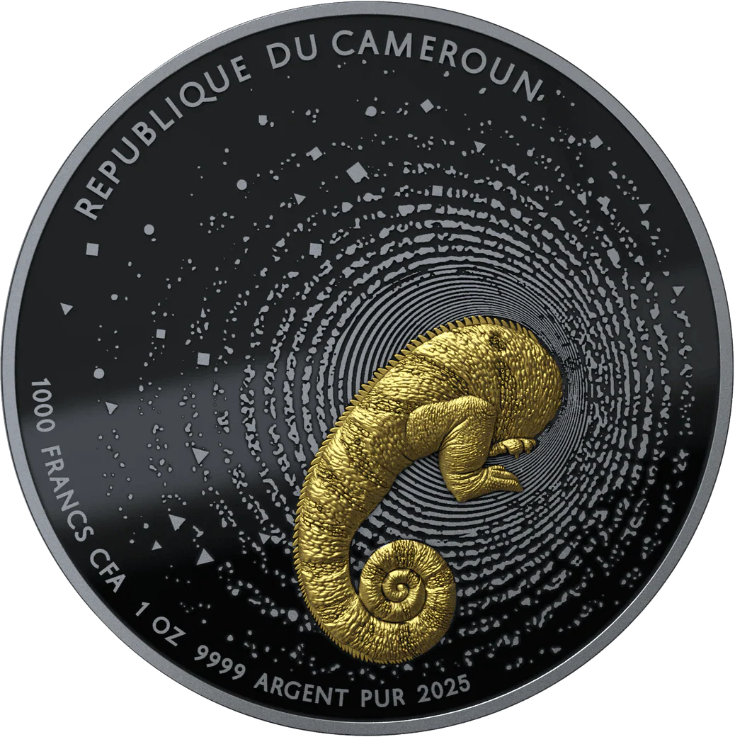 2025 Cameroon Herpeton Chameleon 1oz Silver Ruthenium Gilded Proof Coin - Image 2