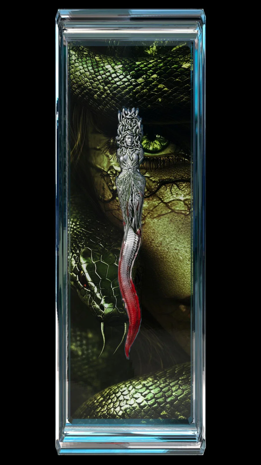 2025 Cameroon Medusa Dagger Antiqued High Relief Crimson Enamel 2oz Silver Coin - Image 3