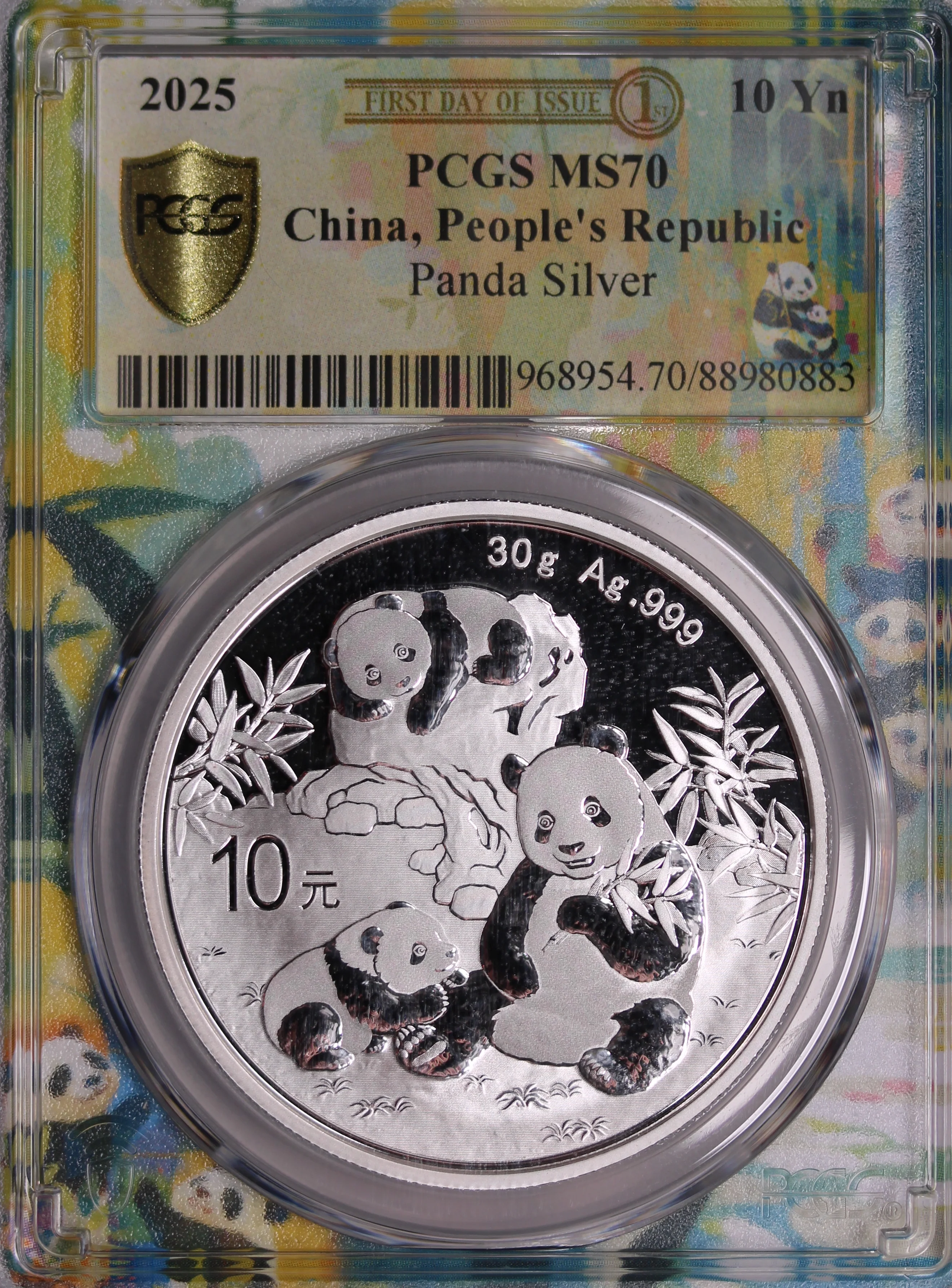 2025 China 10 Yuan 30 gram Silver Panda Coin MS70 First Release (Bamboo Slab Design)