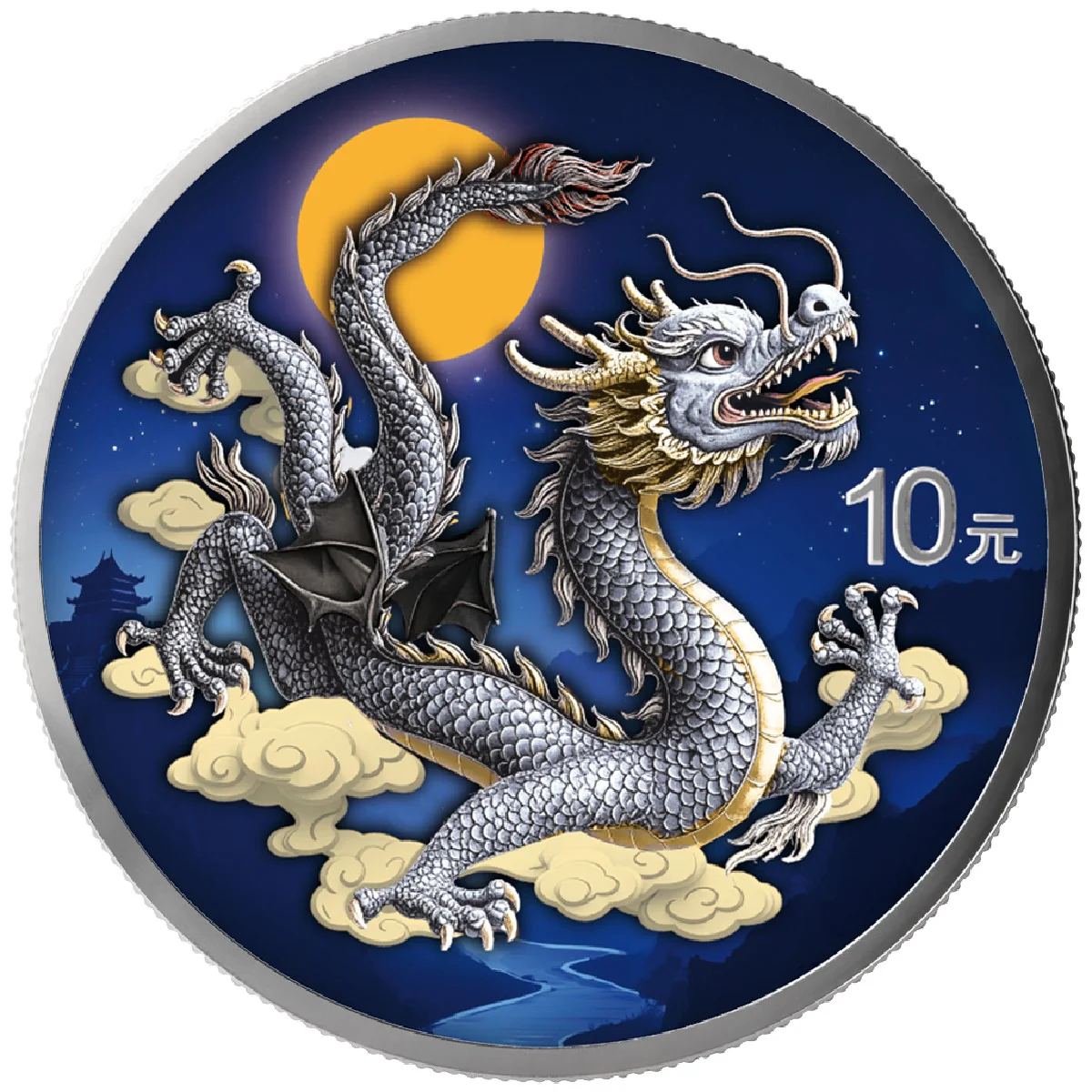 2025 China Dragon Night & Day 10 Yuan 2 x 1 oz Silver Coloured Coin Set - Image 2