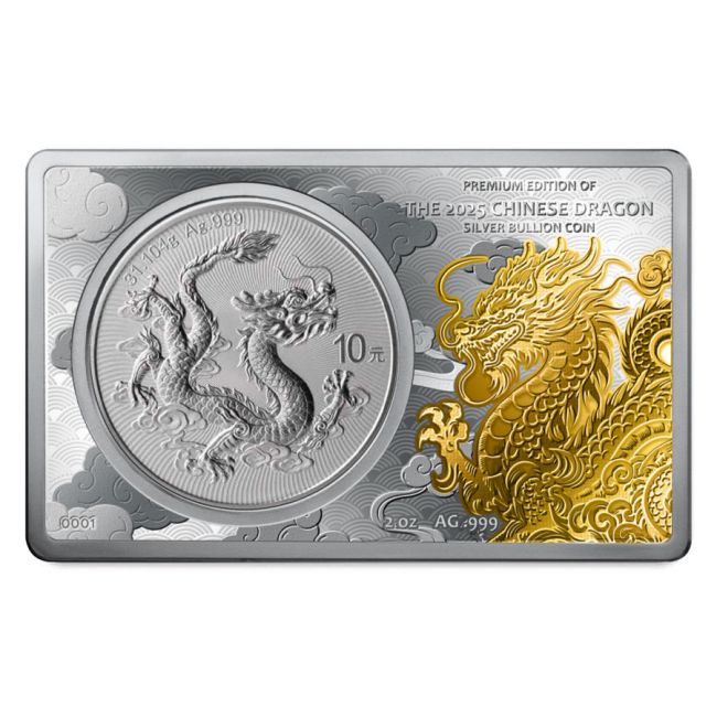 2025 Chinese 1oz Silver Dragon Coin with 2oz Gilded Silver Bar Premium Edition Set