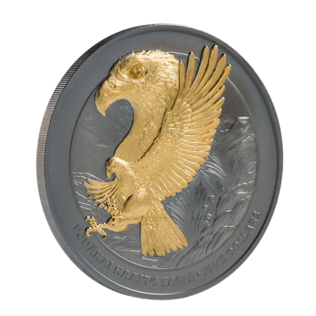 2025 NZ Haast’s Eagle 2oz Silver Coin featuring Rose Gold Plating and a Zirconia Gem in the Eye
