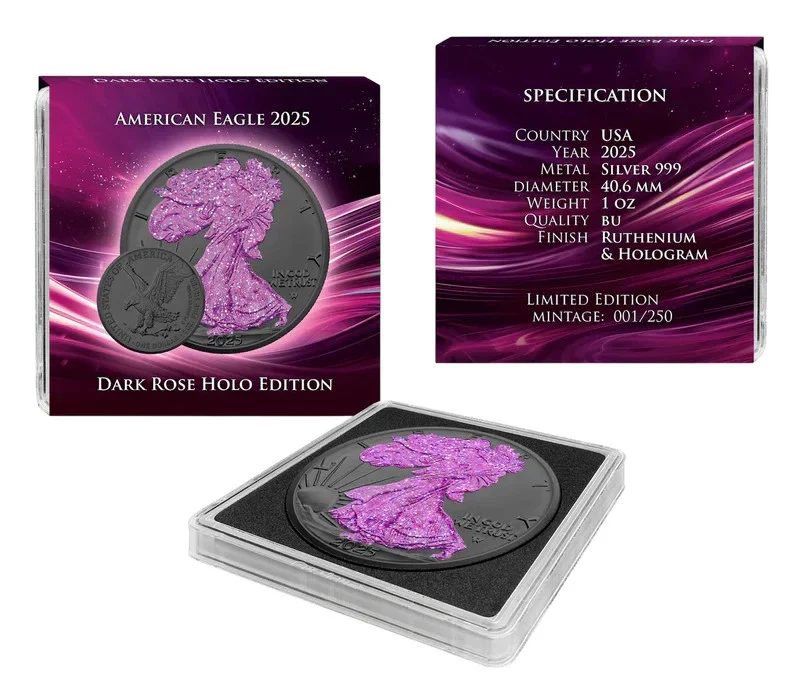 2025 US Eagle Dark Rose Holo Edition 1oz Silver Coin