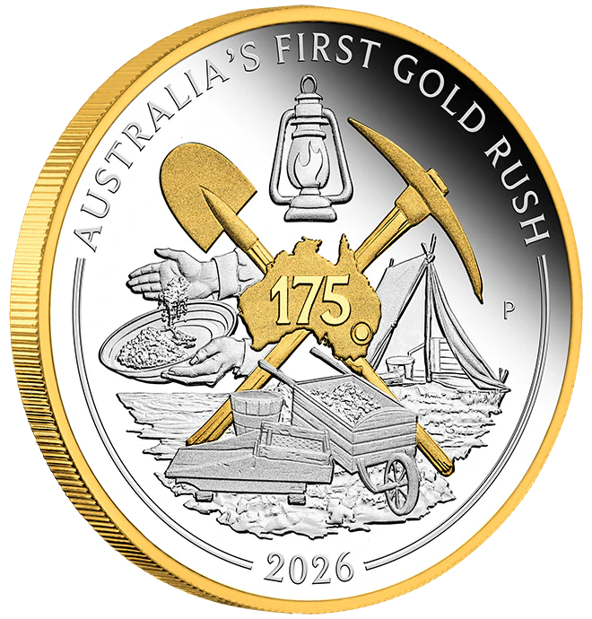 2026 175th Anniversary of Australia First Gold Rush 1oz Silver Proof Gilded Coin
