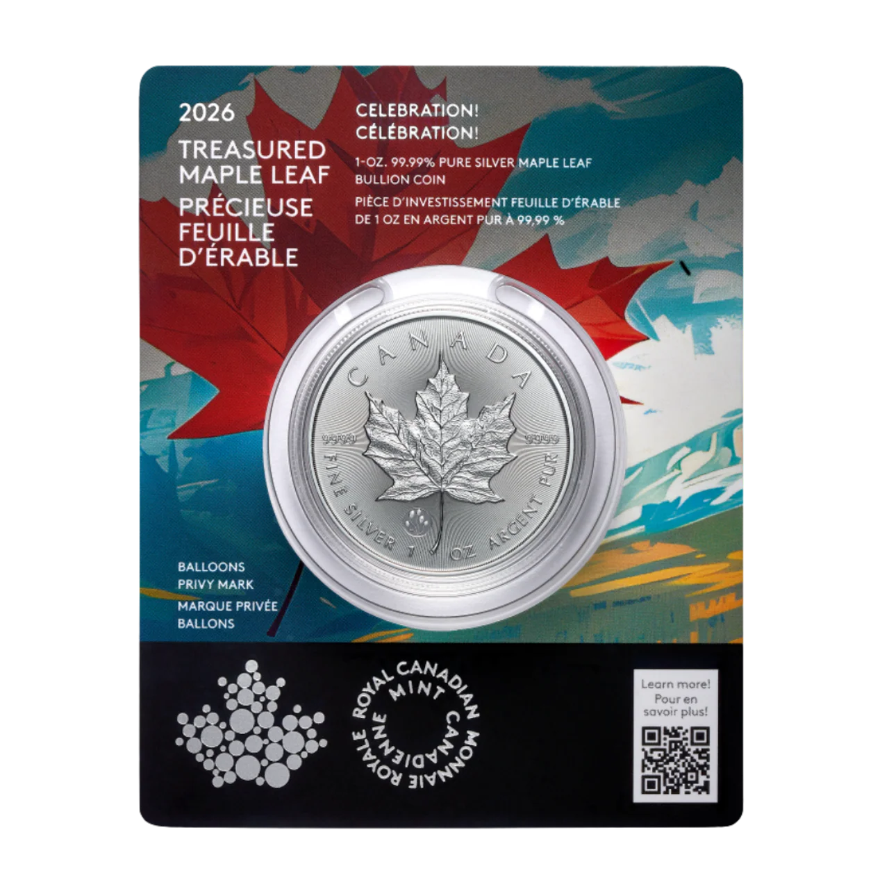 2026 $5 1oz 99.99% Pure Silver Coin - Treasured Silver Maple Leaf: Celebration Privy Mark (Premium Bullion)