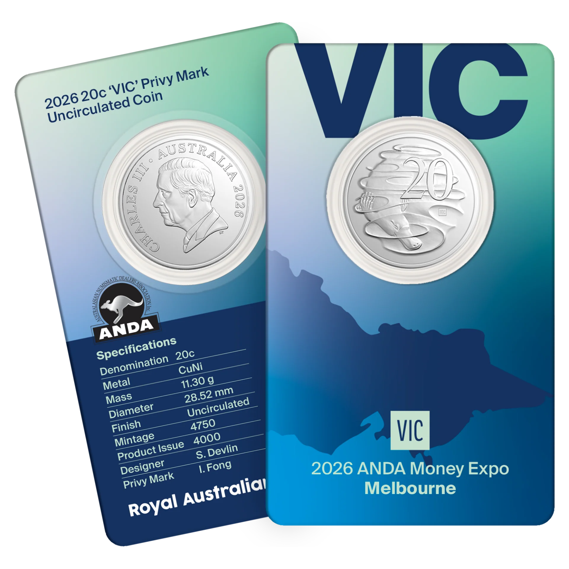 2026 ANDA Melbourne 20c UNC Coin - 'VIC' Privy Mark
