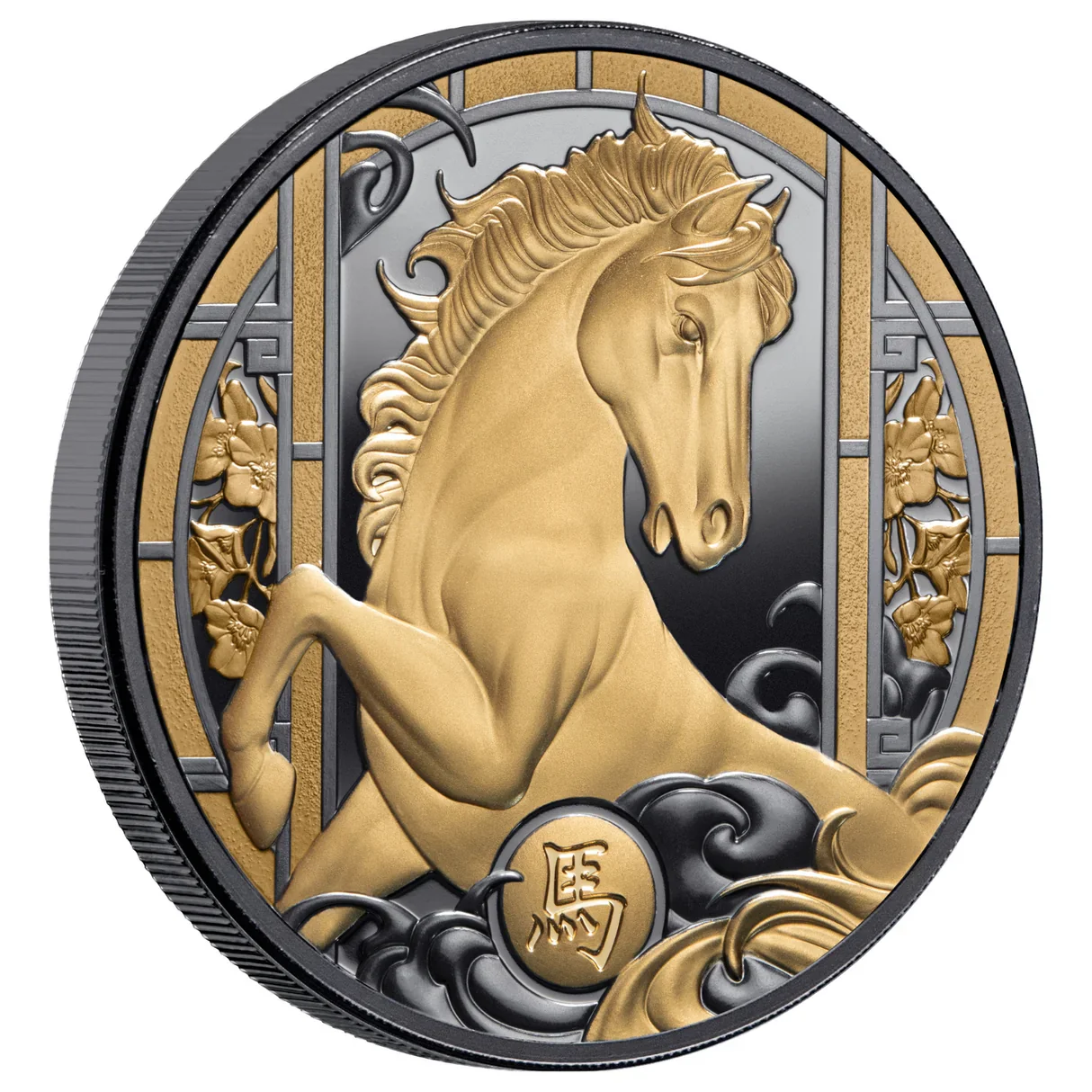 2026 Lunar Year of the Horse $1 Gold-plated 1oz Silver Black Proof