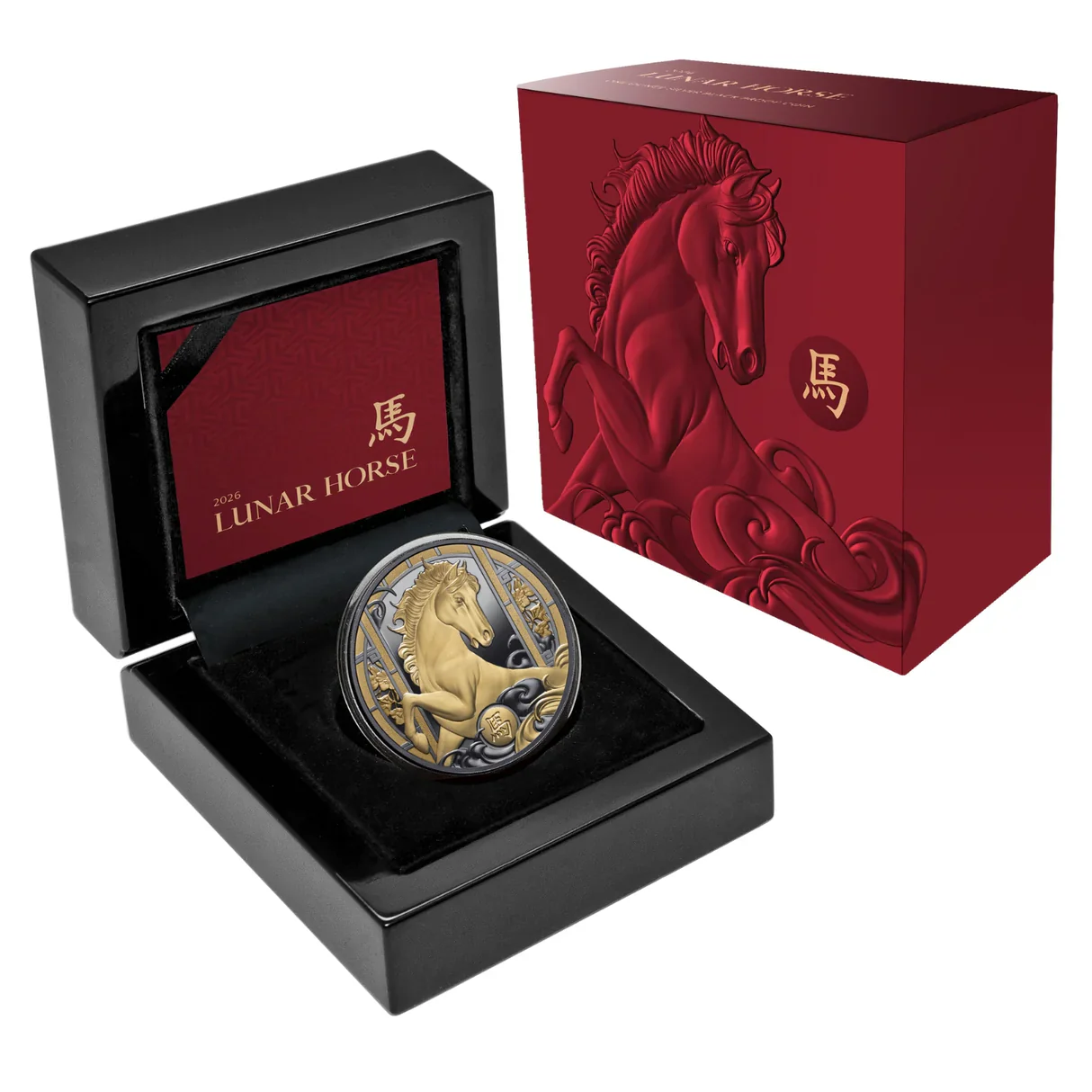 2026 Lunar Year of the Horse $1 Gold-plated 1oz Silver Black Proof - Image 3