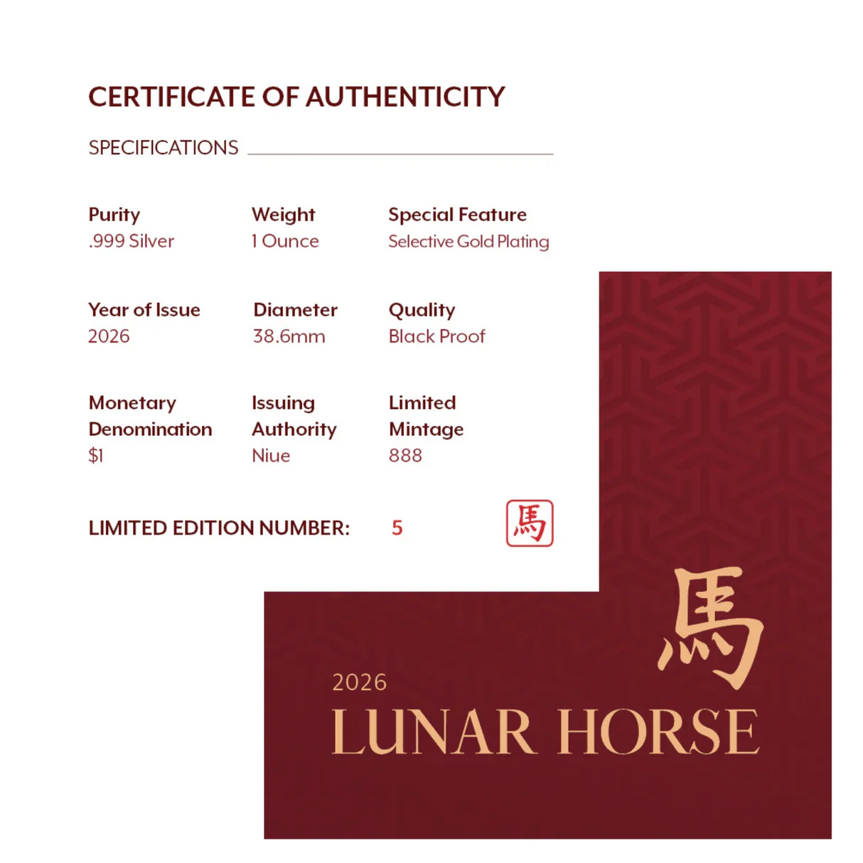 2026 Lunar Year of the Horse $1 Gold-plated 1oz Silver Black Proof - Image 4
