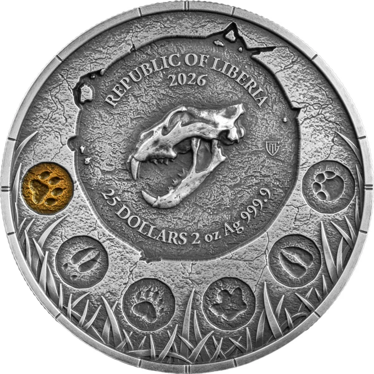 2026 Republic of Liberia Megafauna: Cave Lion 25 Dollars 2oz Silver BU Ultra High Relief - Image 2
