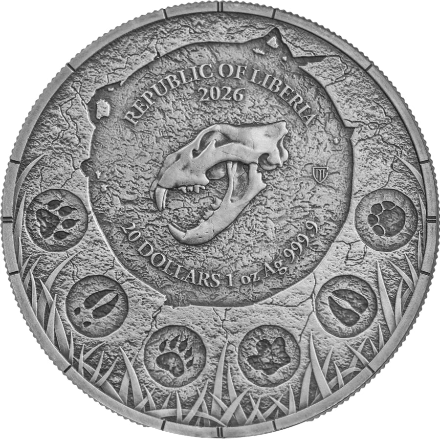 2026 Republic of Liberia Megafauna: Cave Lion Oblivion 20 Dollars 1oz Silver BU - Image 4