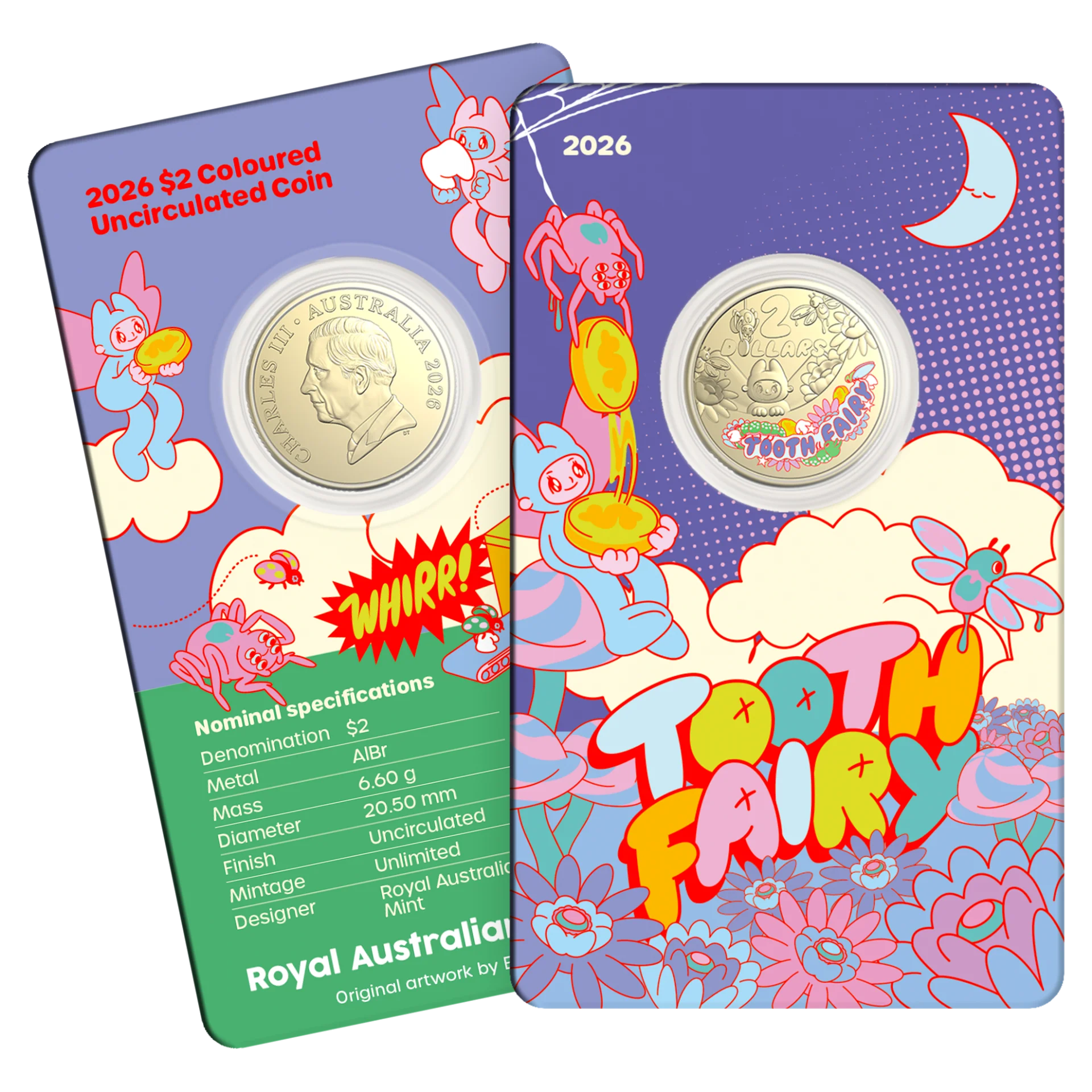2026 Tooth Fairy - $2 Coloured UNC Coin in Card - Image 2