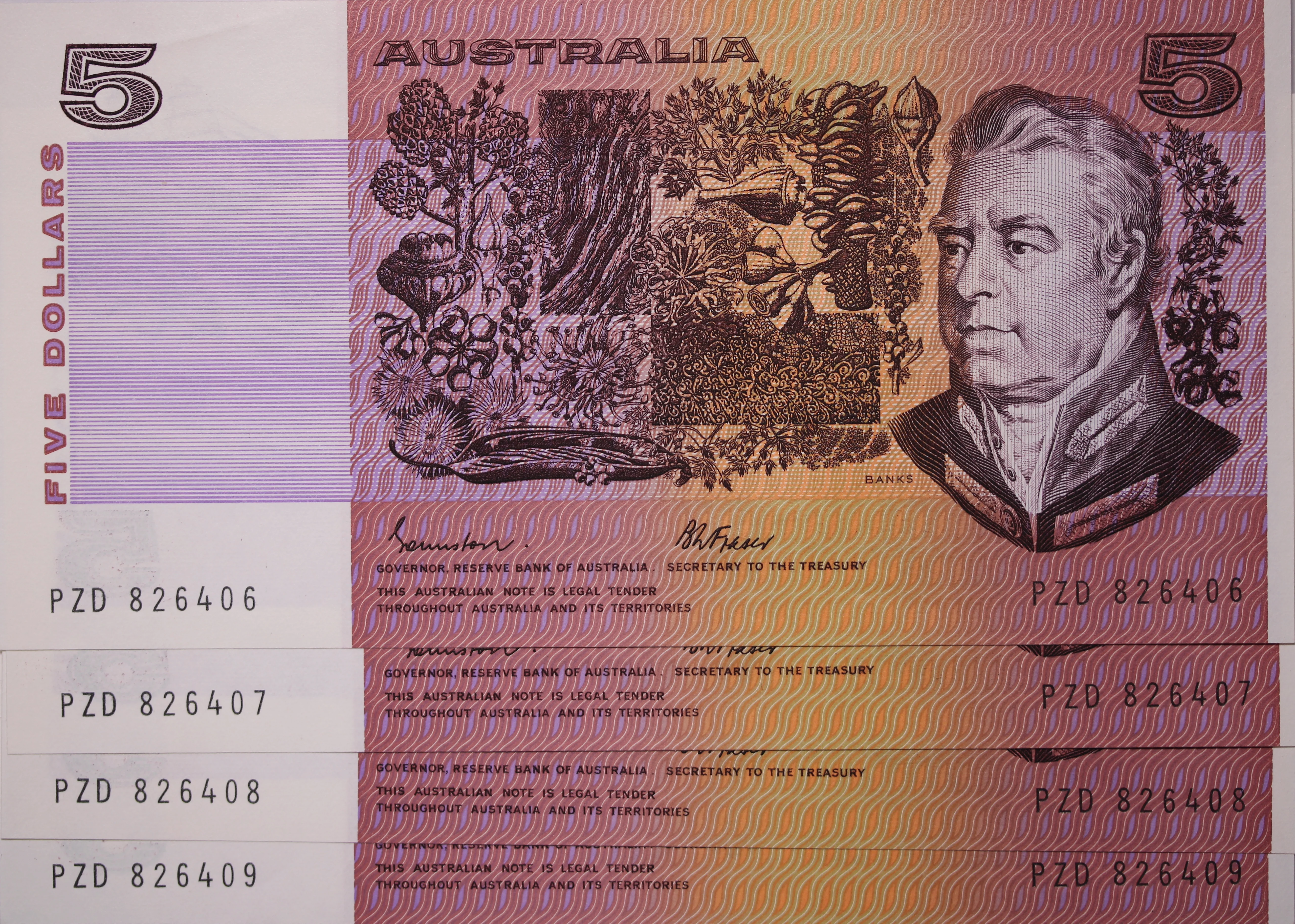 $5 1985 Johnston/Fraser UNC Consecutive Run of 4