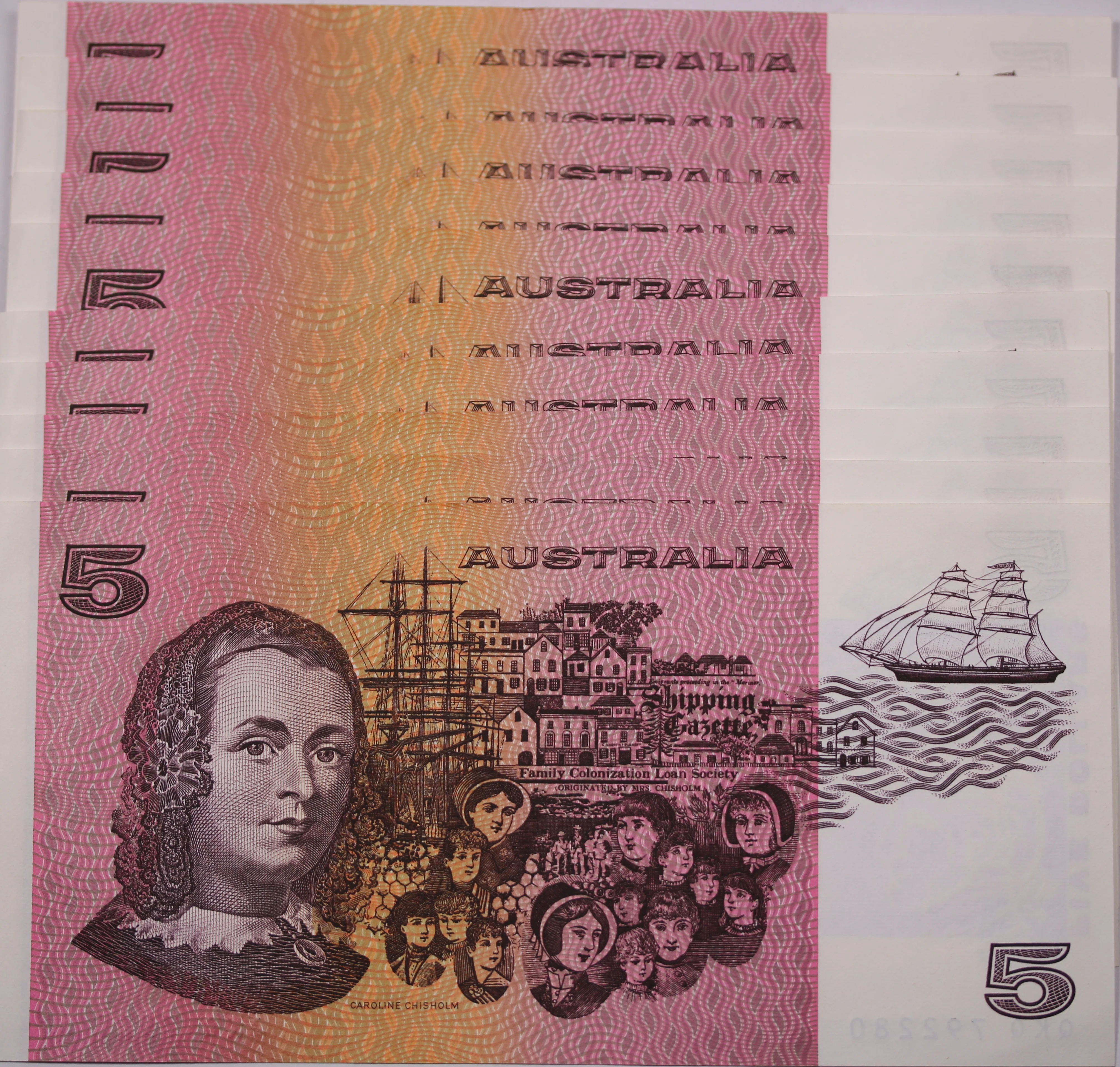 $5 1991 Fraser/Cole aUNC Consecutive run of 10 - Image 2