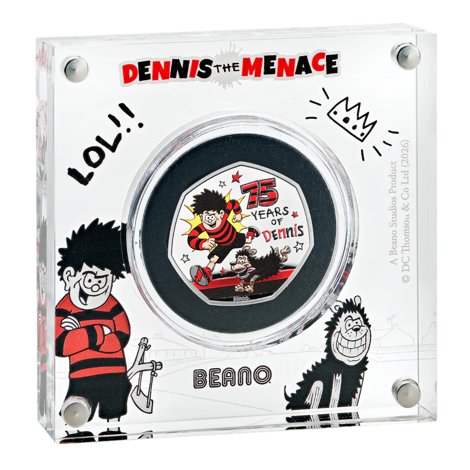 75 Years of Dennis the Menace 2026 UK 50p Silver Proof Colour Coin
