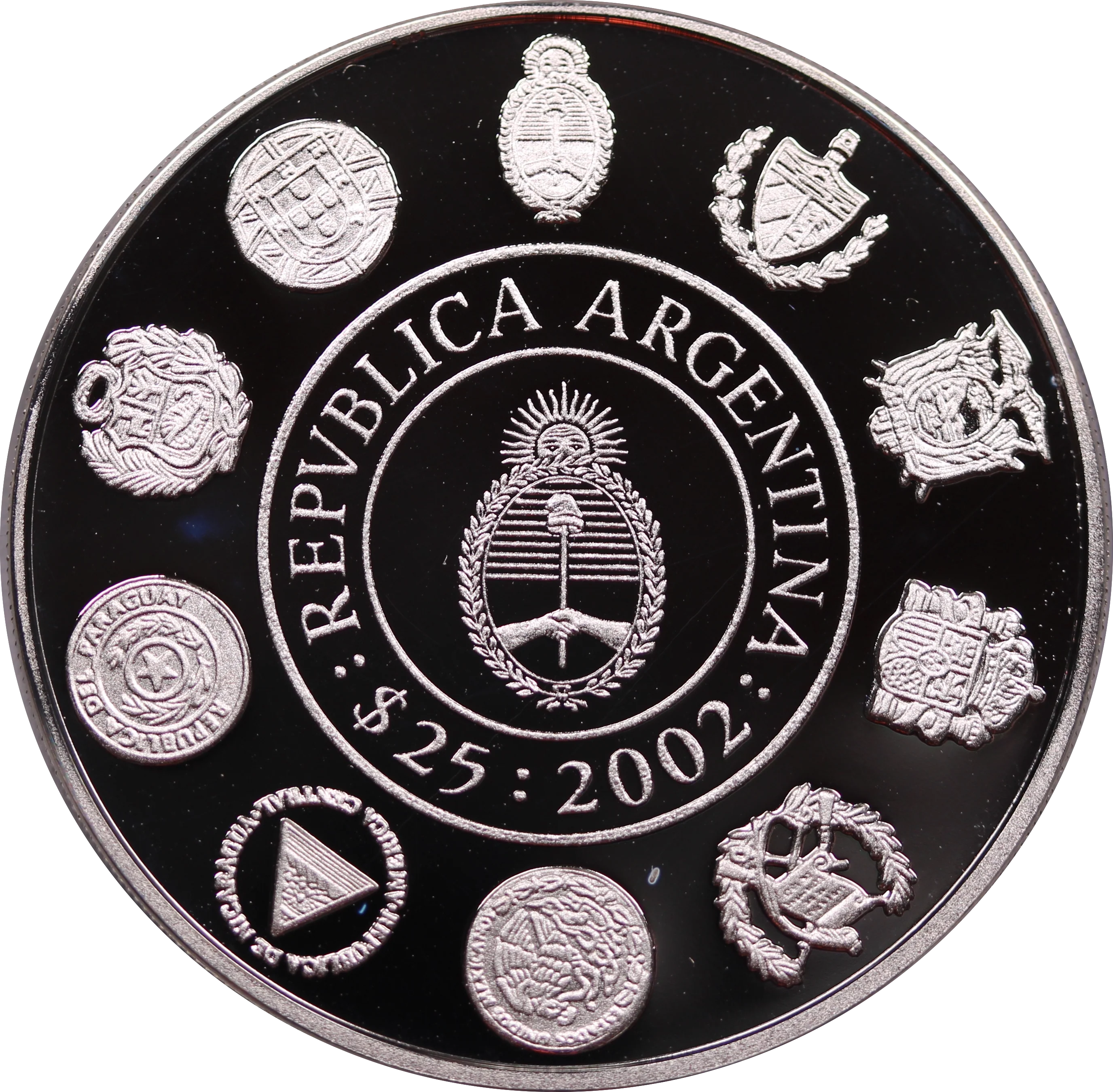2002 Argentina 25 Peso Presidente Sarmiento Silver Coin - Image 2