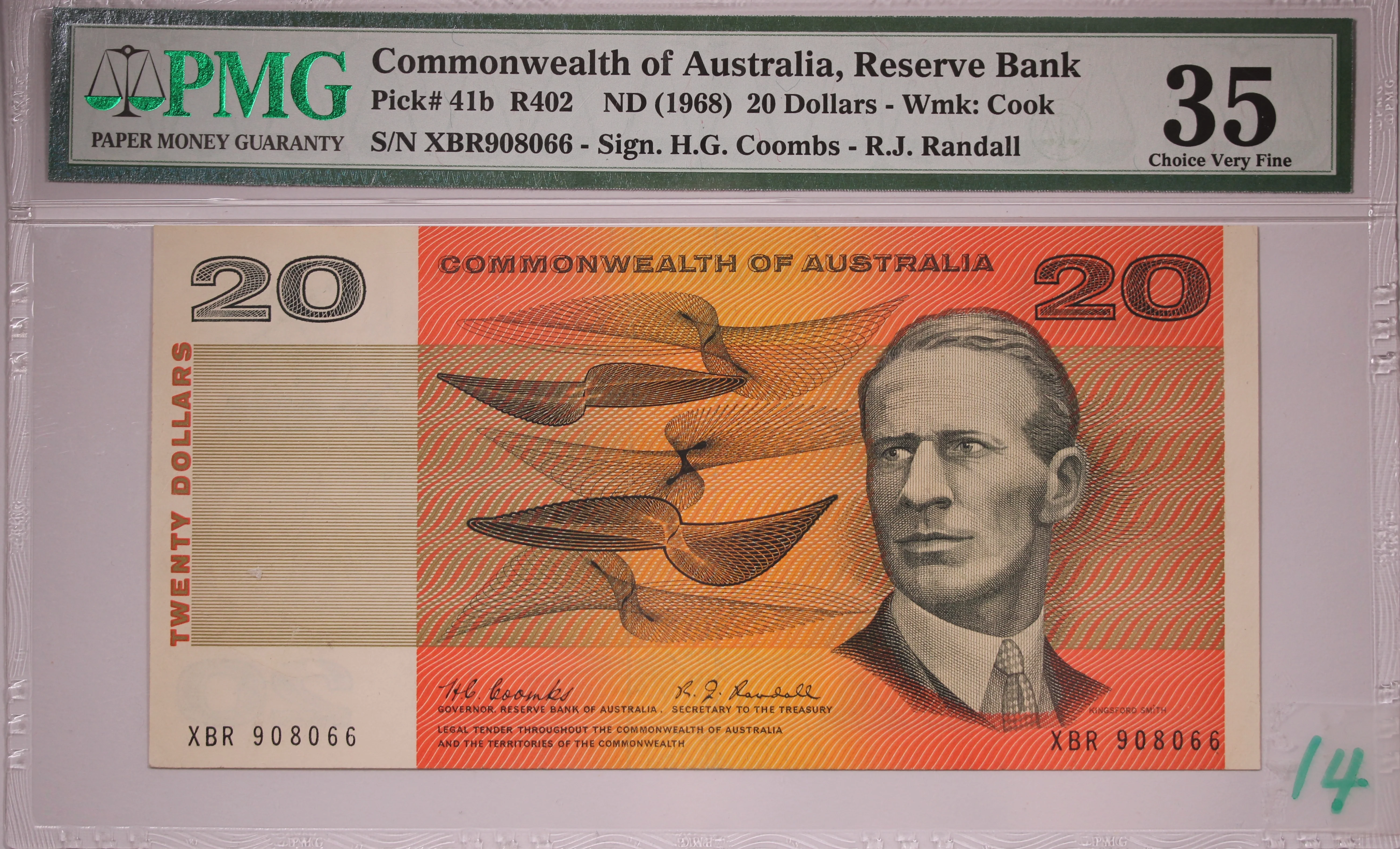 Australia $20 1967 Coombs/Randall Banknote Choice VF35 PMG Graded