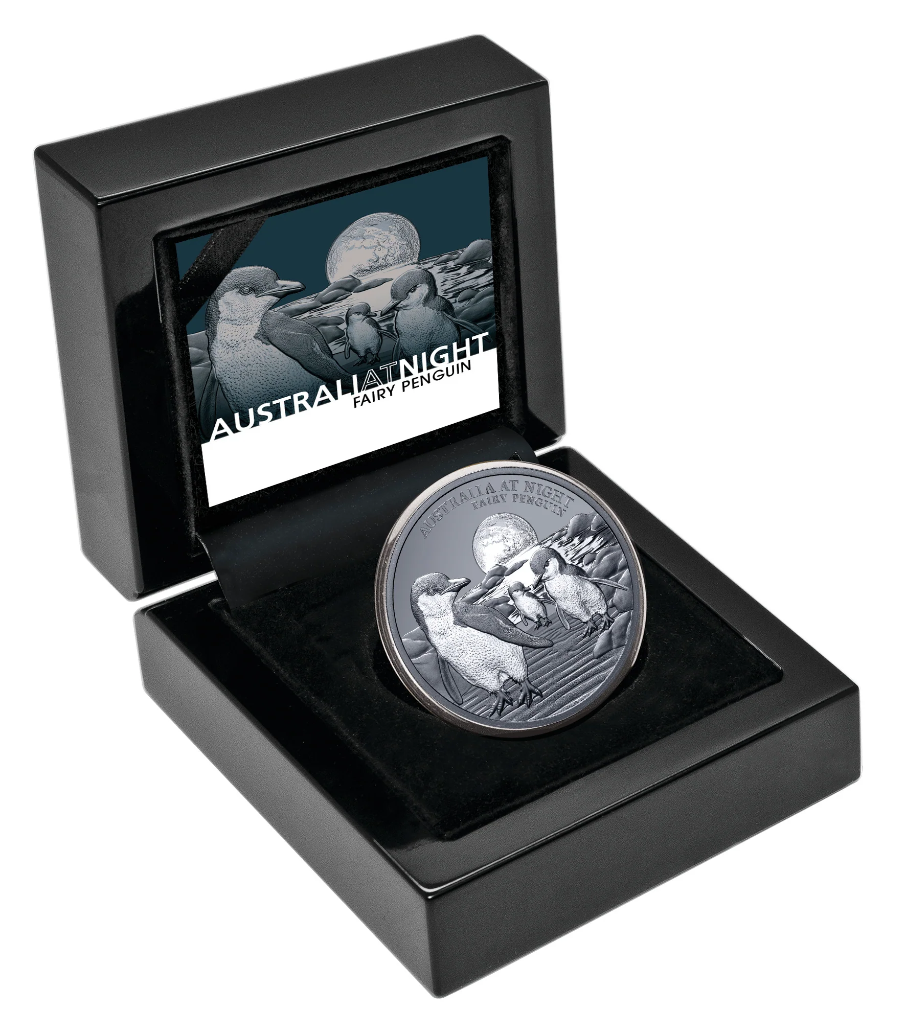 Australia at Night 2024 $1 Penguin 1oz Silver Black Proof Coin - Image 2