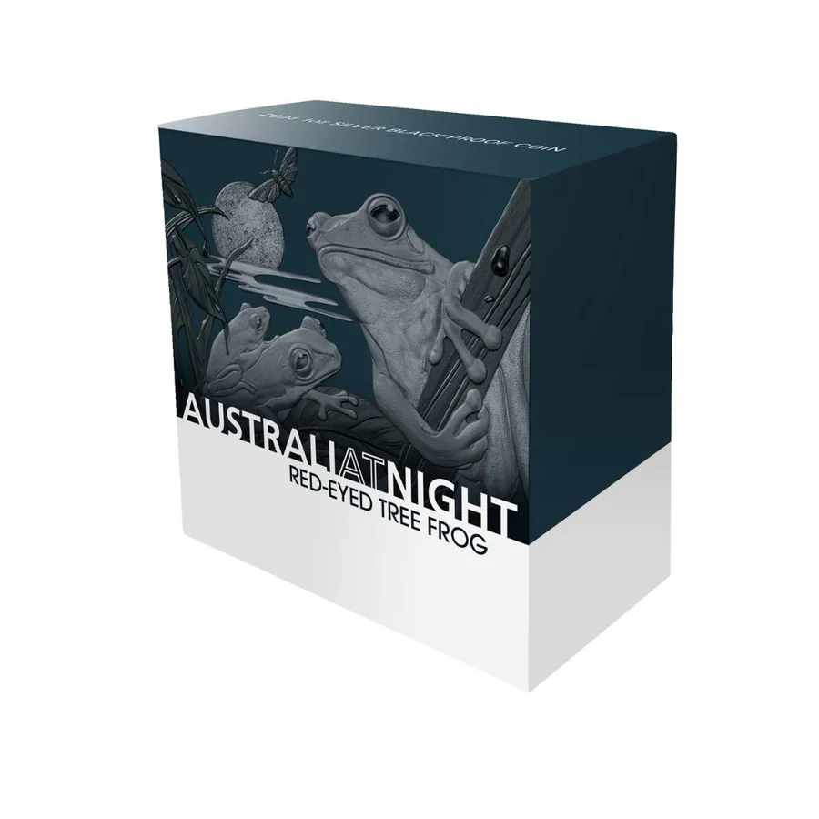 Australia at Night 2024 $1 Red-eyed Tree Frog 1oz Silver Black Proof Coin - Image 3