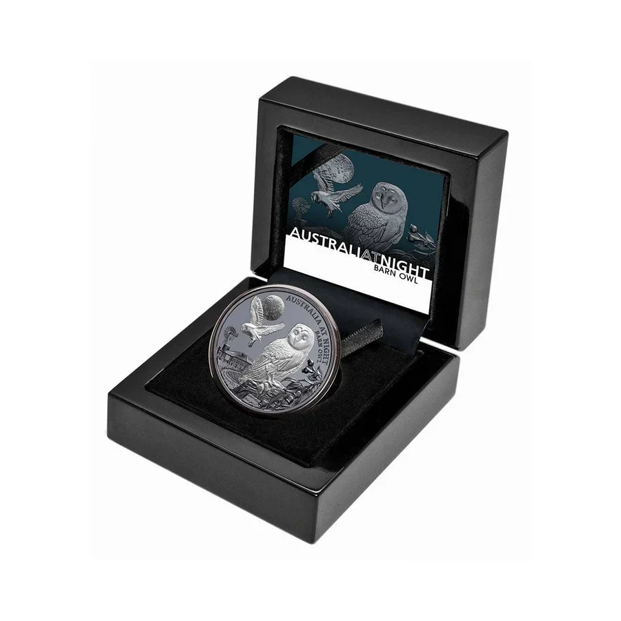 Australia at Night Barn Owl 2022 $1 1oz Silver Black Proof Coin - Image 3