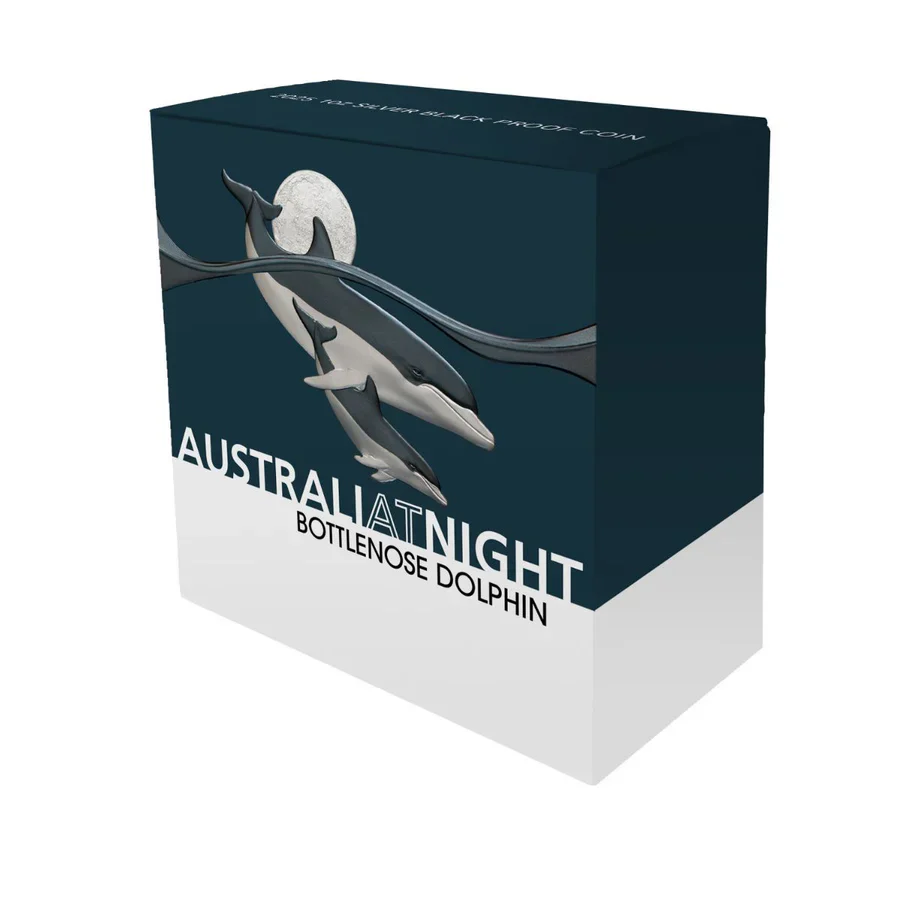Australia at Night Bottlenose Dolphin 2025 $1 1oz Silver Black Proof Coin - Image 4
