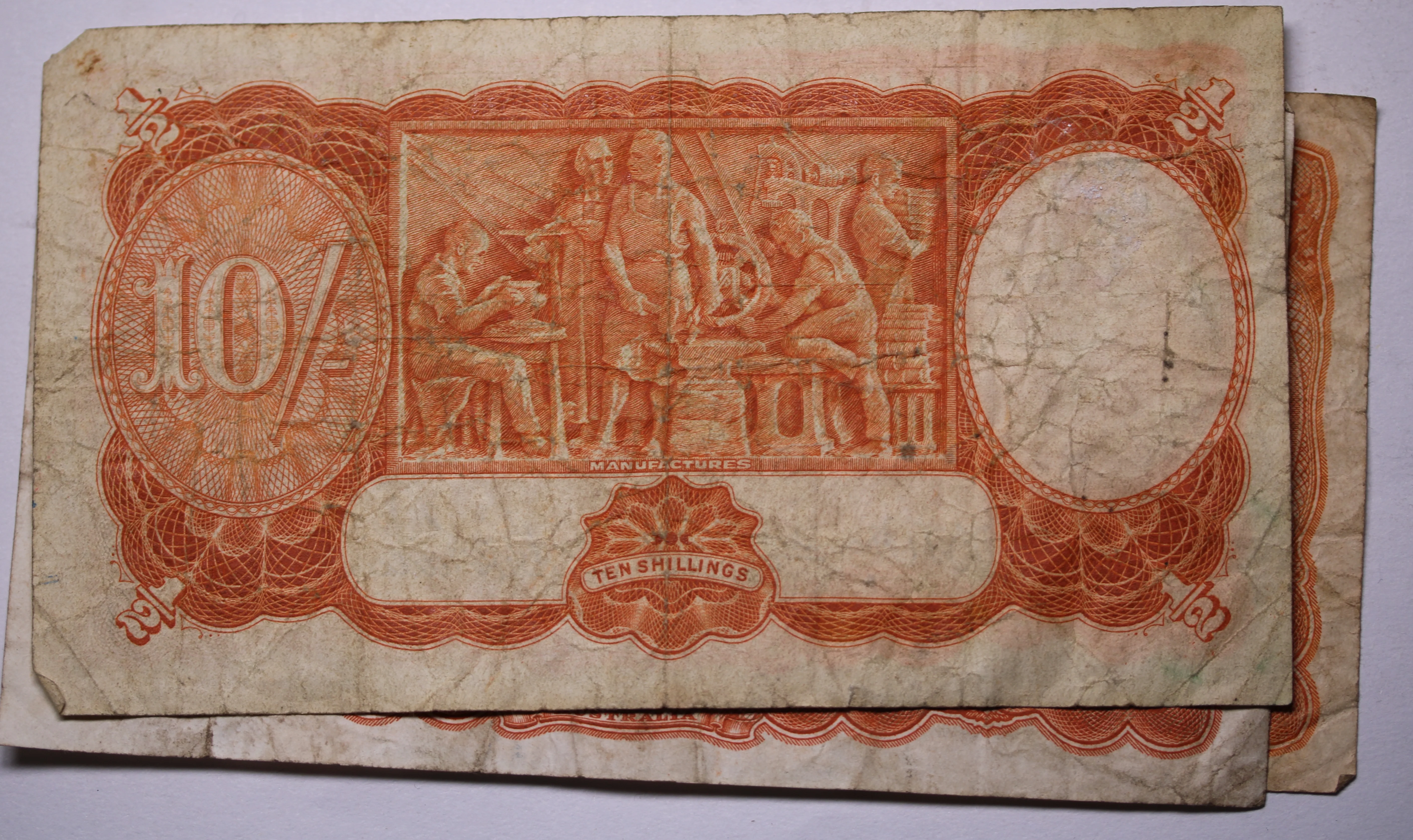 Australian King George VI Ten Shilling Banknote Circulated - Image 2