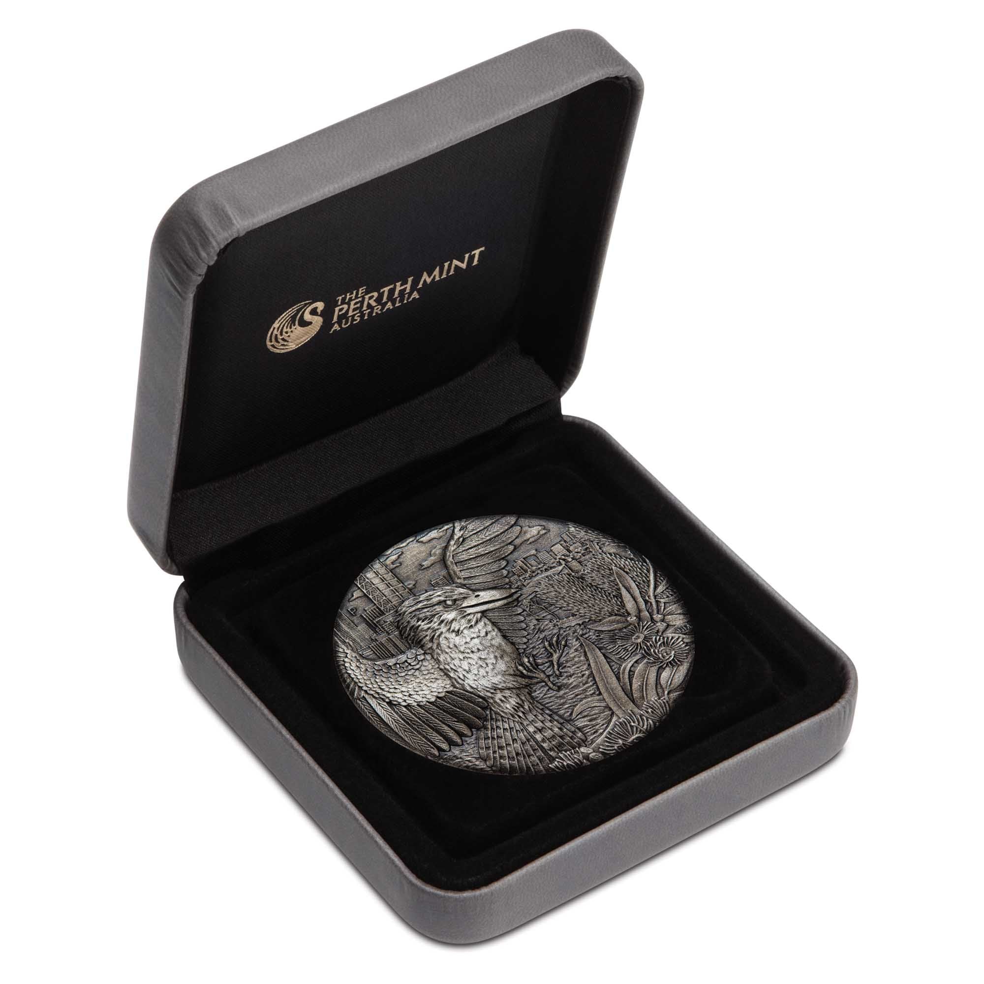 Australian Kookaburra 2018 2oz Silver Antiqued High Relief Rimless Coin - Image 3