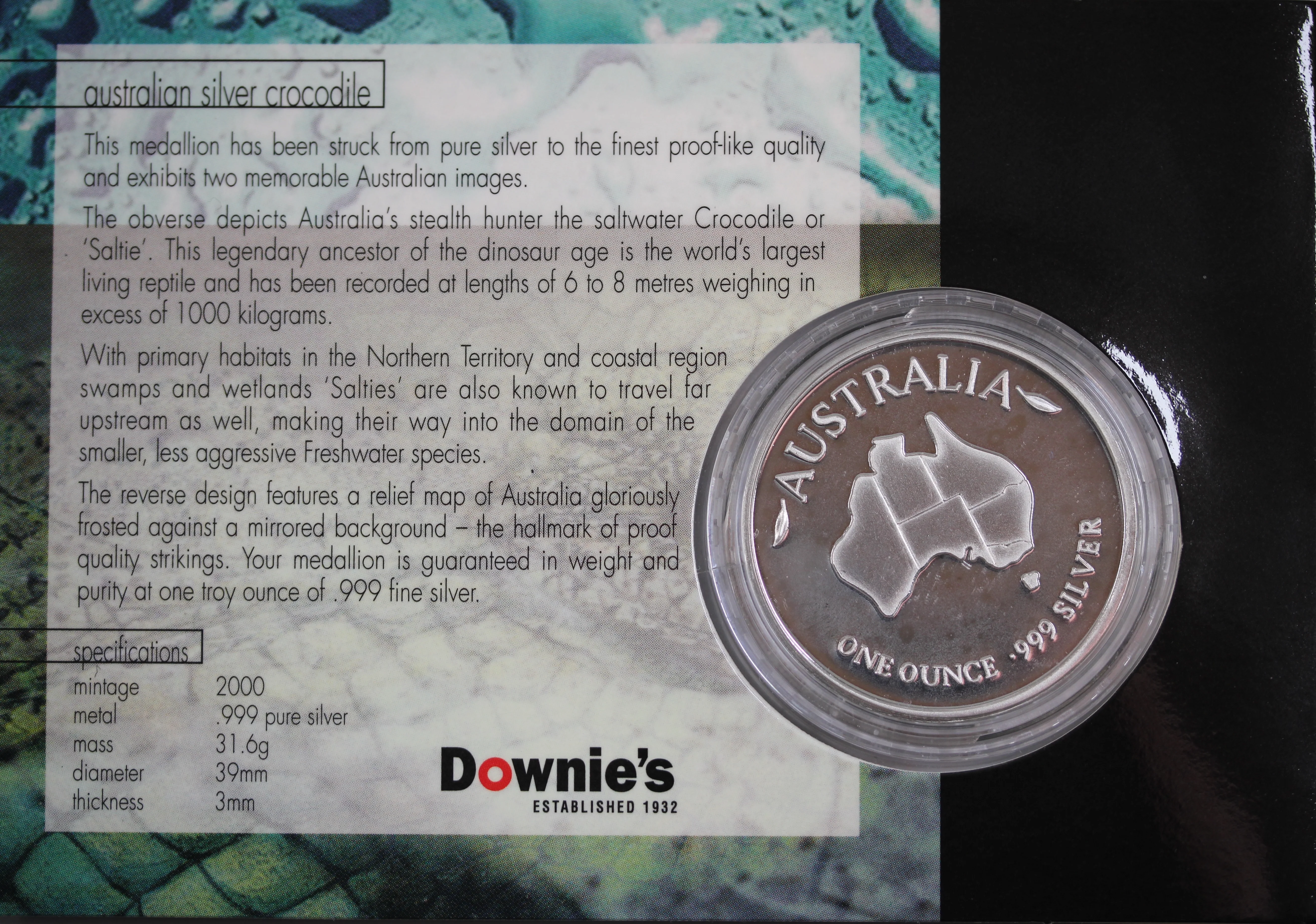 Australian Saltwater Crocodile Medallion 1oz Silver - Image 2