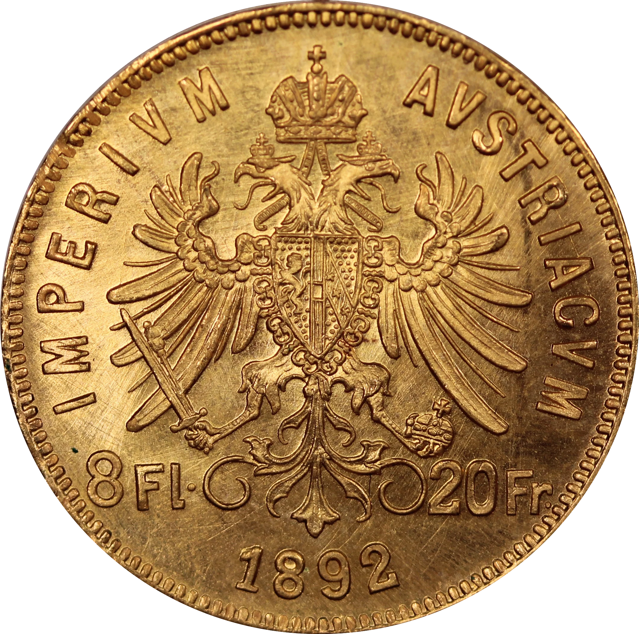 Austria 1892 4 Florins / 10 Francs Restrike Gold Coin UNC