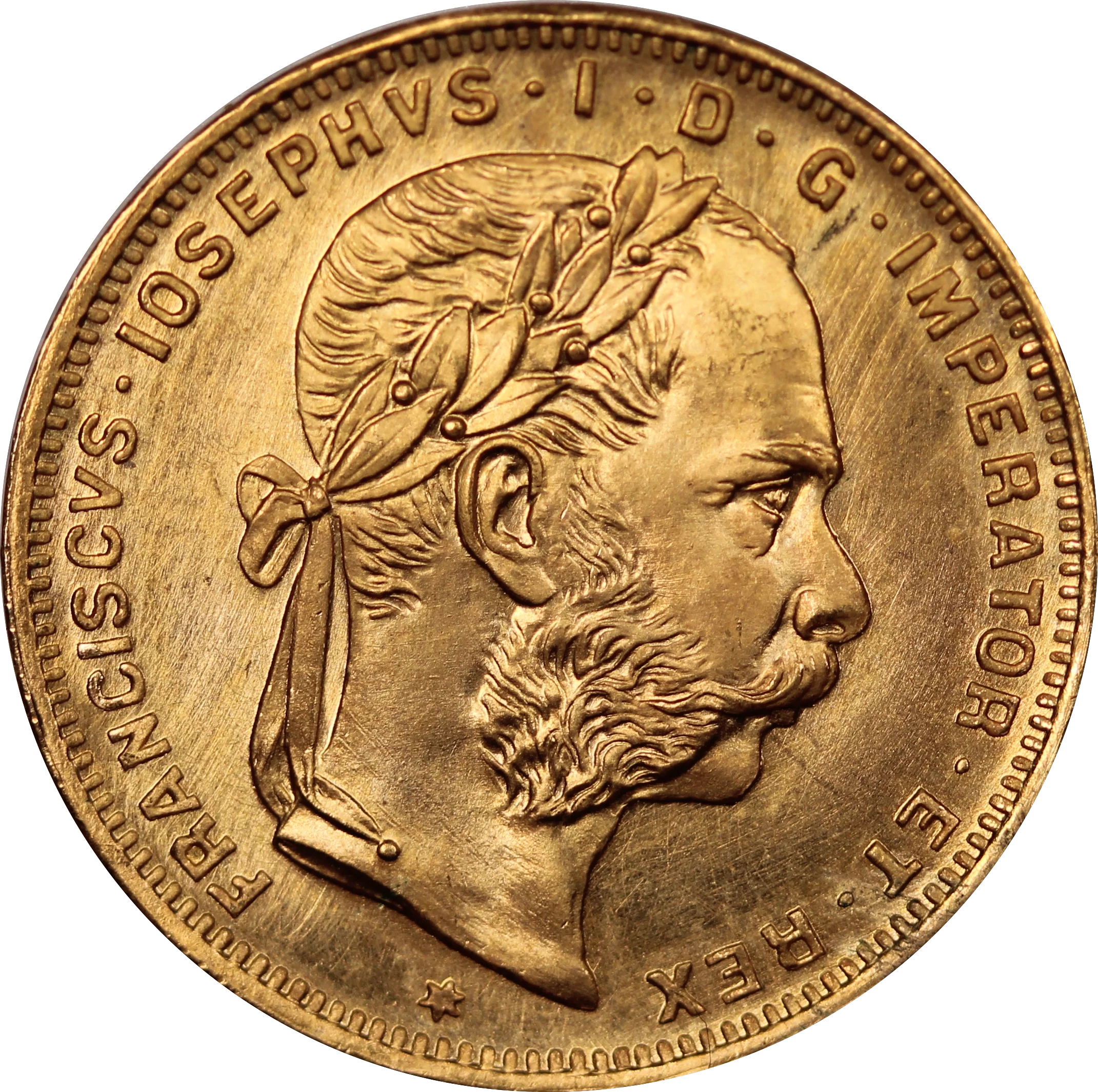 Austria 1892 4 Florins / 10 Francs Restrike Gold Coin UNC - Image 2