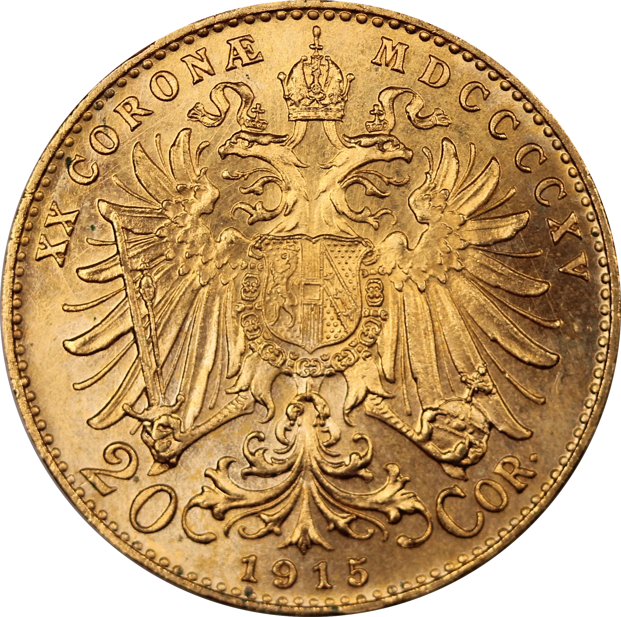 Austria 1915 20 Corona Restrike Gold Coin UNC