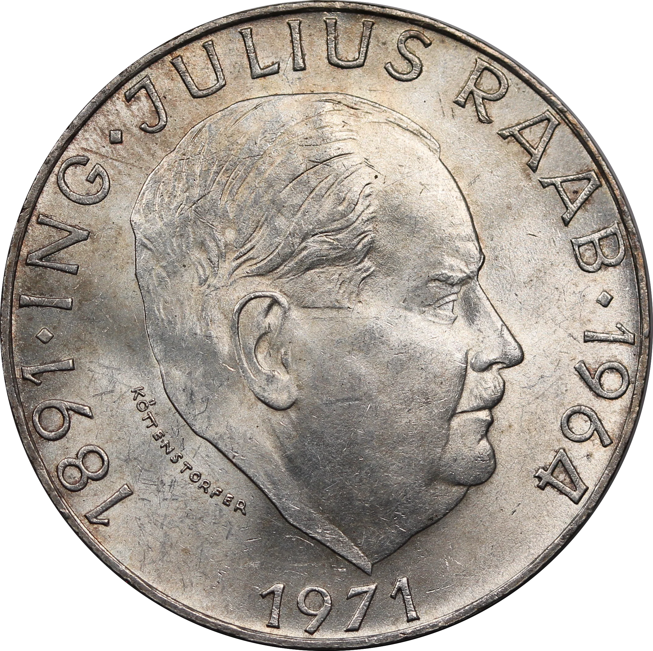 Austria 1971 50 Schilling 80th Ann. Julius Raab aUNC