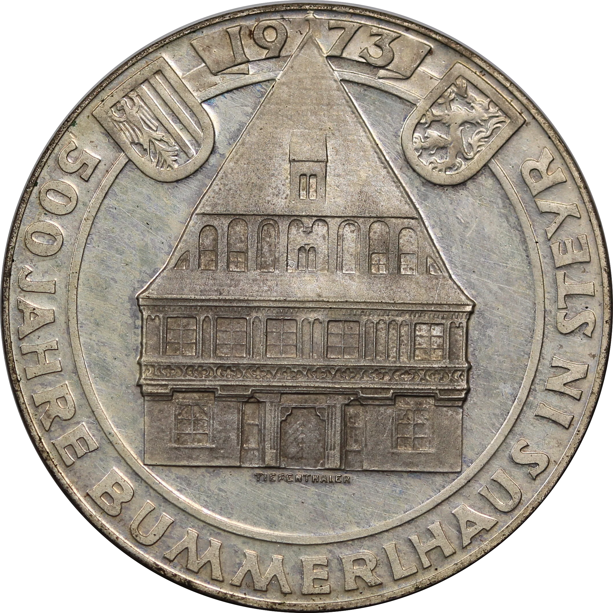 Austria 1973 50 Schilling 500th Ann. Bummerl House aUNC