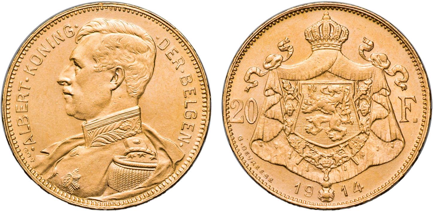 Belgium 1913 Gold Twenty Francs UNC - Image 2