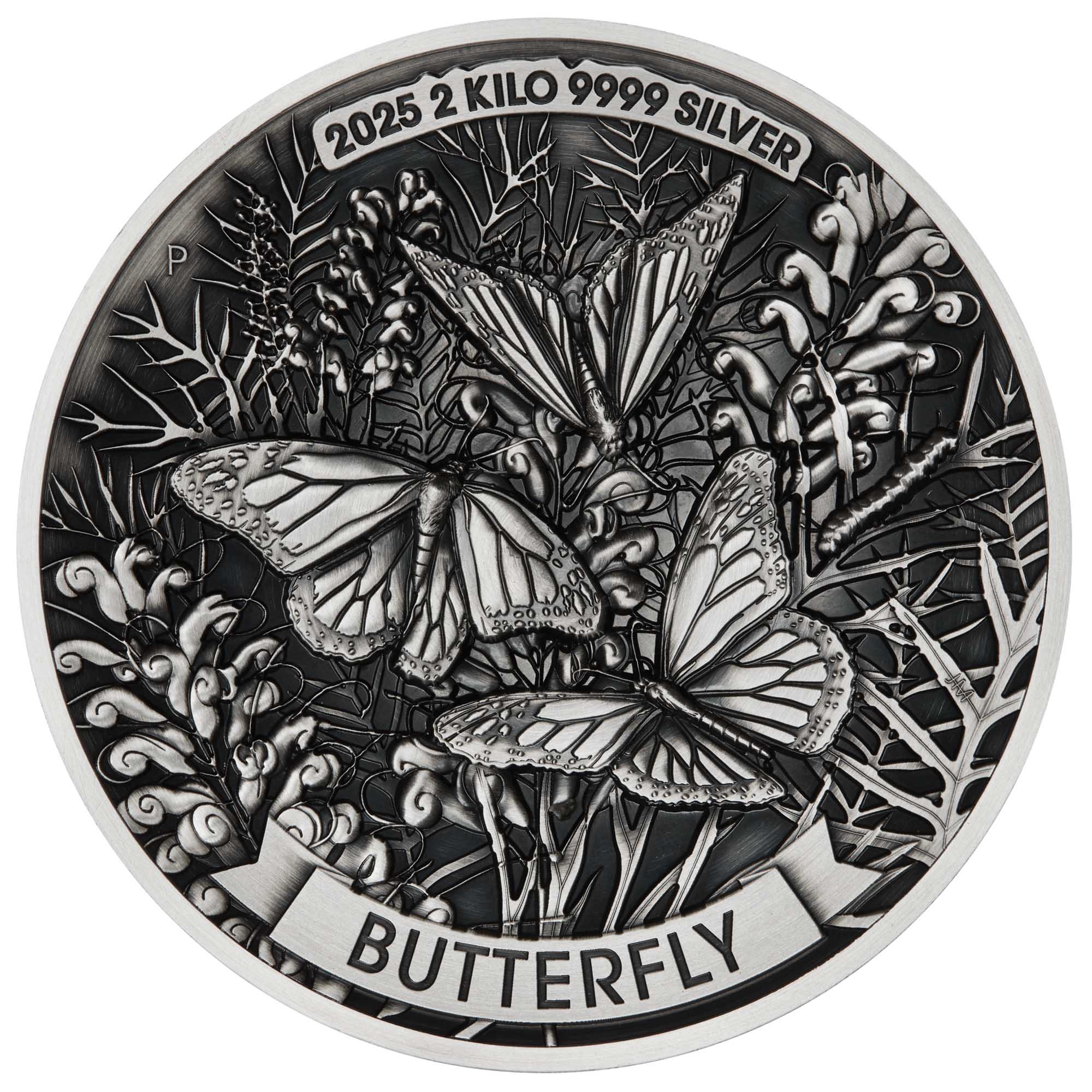Butterfly 2025 2 Kilo Silver High Relief Antiqued Coin - Image 2
